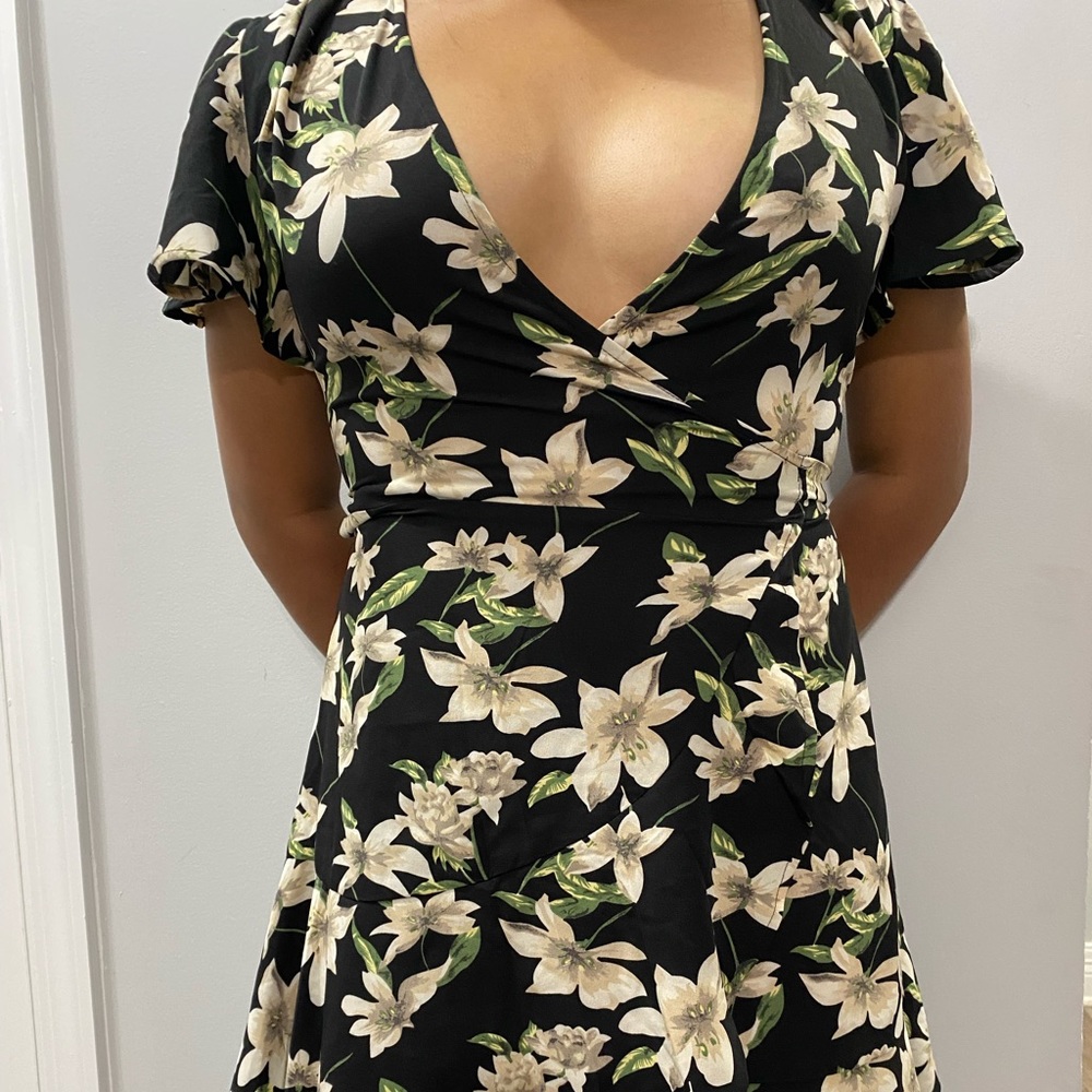 Black dress with cream flowers